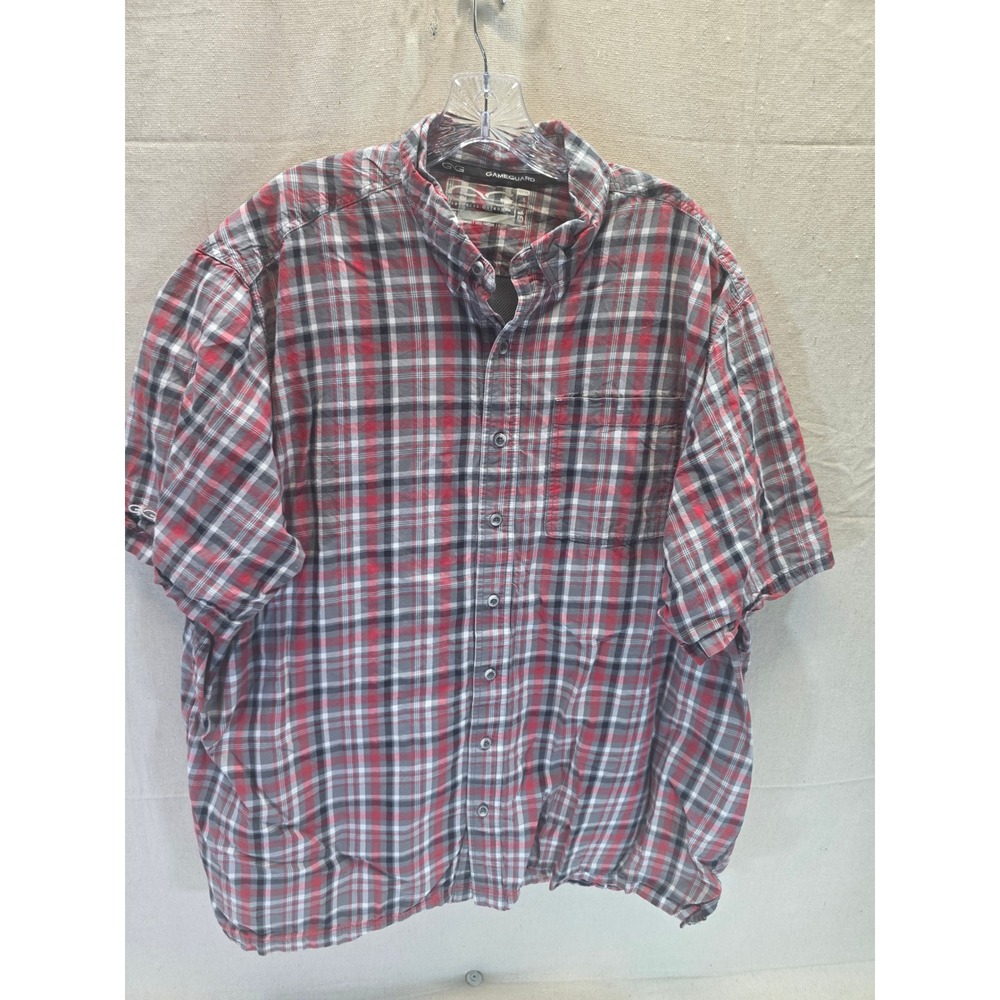 GameGuard Outdoors Mens 3X Short Sleeve Plaid Fishing Shirt‎ Red Grey Ventilated